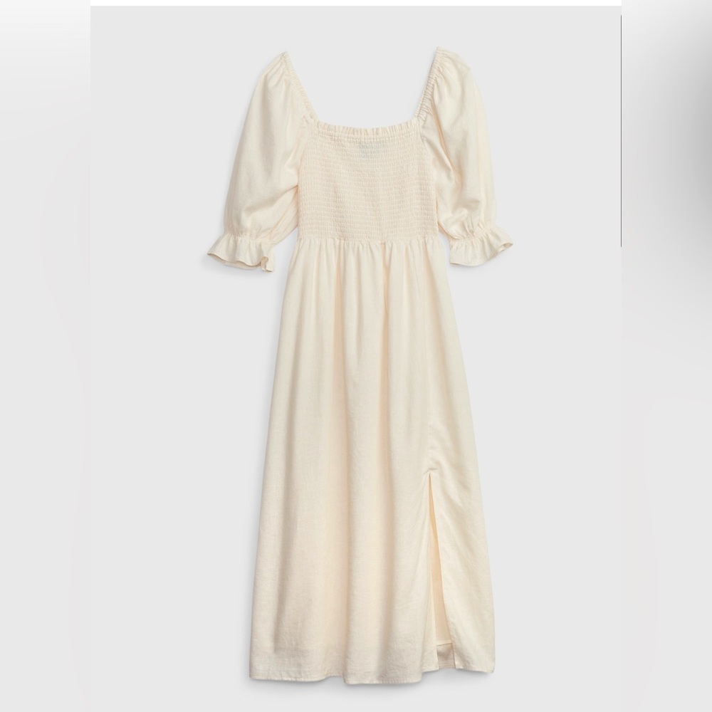 NWT GAP PUFF SLEEVE LINEN MIDI DRESS